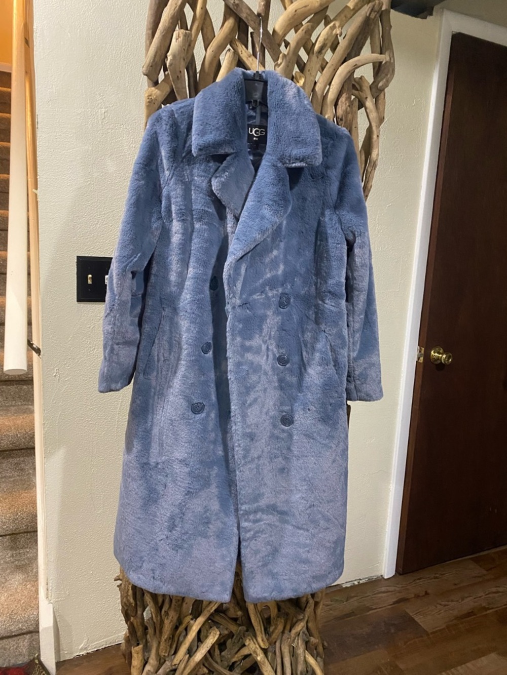UGG Women's Dusty Blue Faux Fur Double-Breasted Teddy Coat